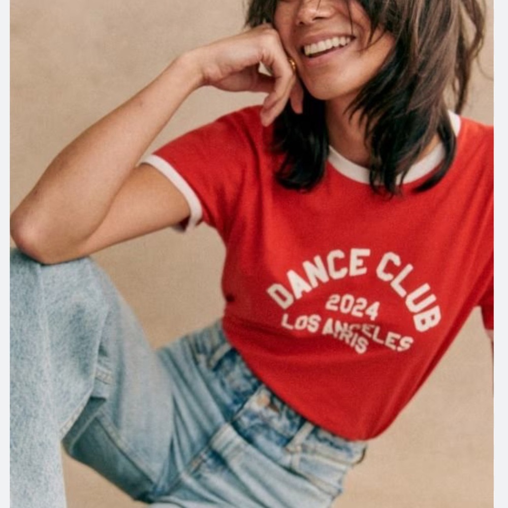 Sezane Dance Club T Shirt- Red and White